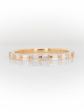 Earth-Mined Baguette Diamond Stackable Ring in Solid 14K Yellow Gold